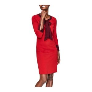 Boden Josie Ponte Dress in Poinsettia  with a Red Bow Tie